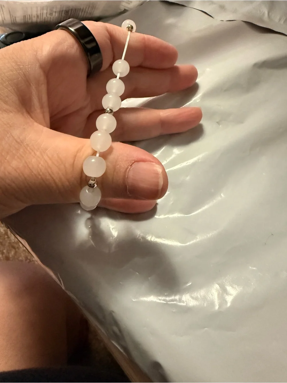 White Beaded Charm Bracelet with Silver Hello Kitty Pendant